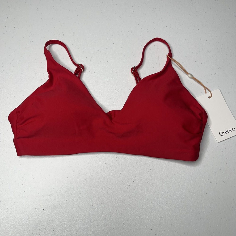 Quince Italian V-Neck Bikini Top Cherry Red Womens M Adjustable Resortwear NWT